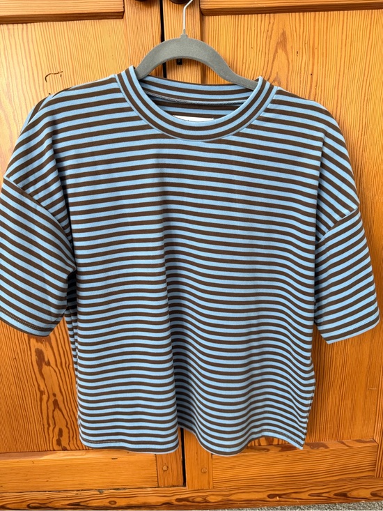 TALULAH Tops - TALULAH super soft Striped Tee in Light Blue and Brown